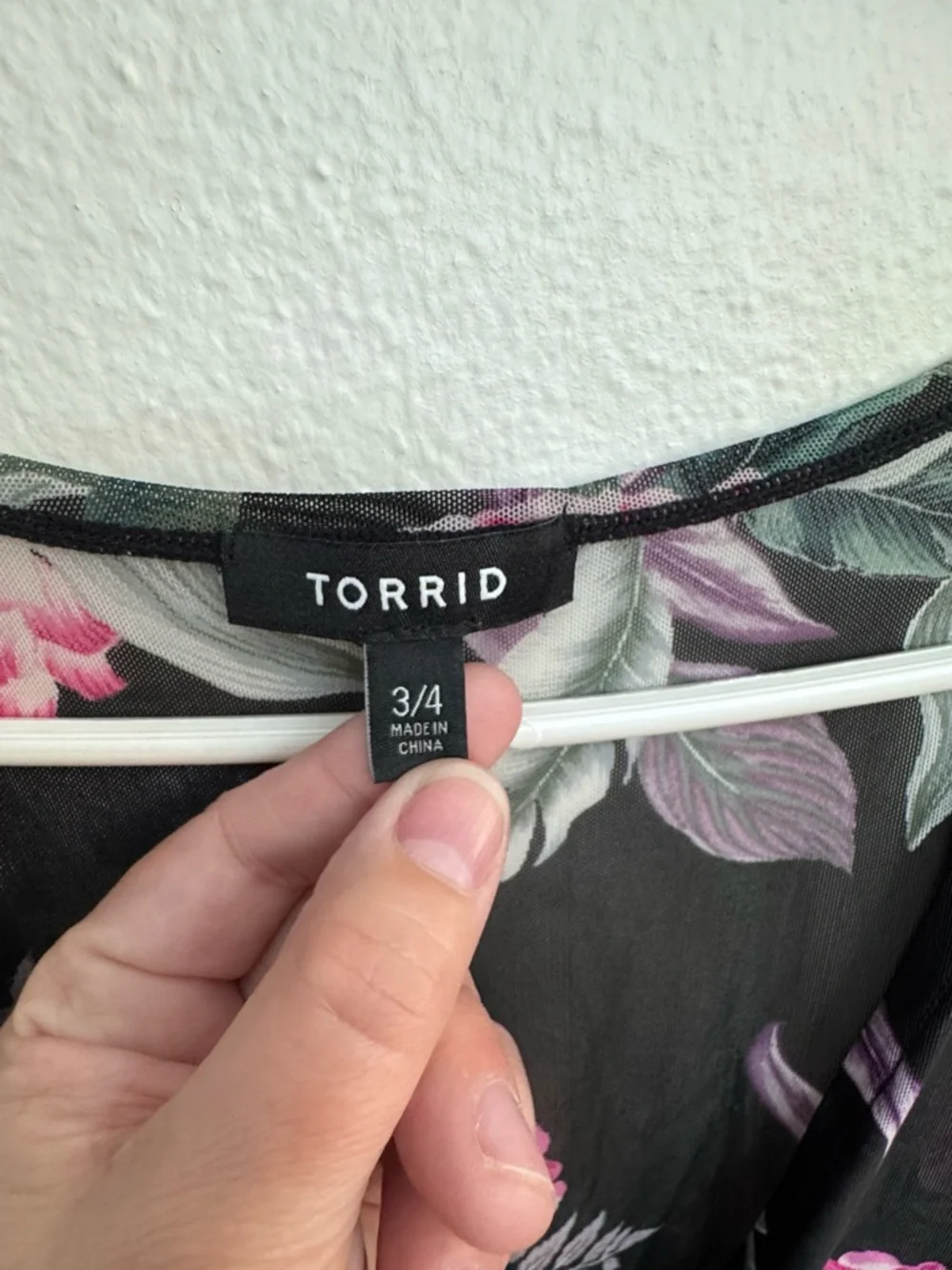 torrid Black Floral Swim Coverup with Pink and Lavender Blooms - Size 3/4